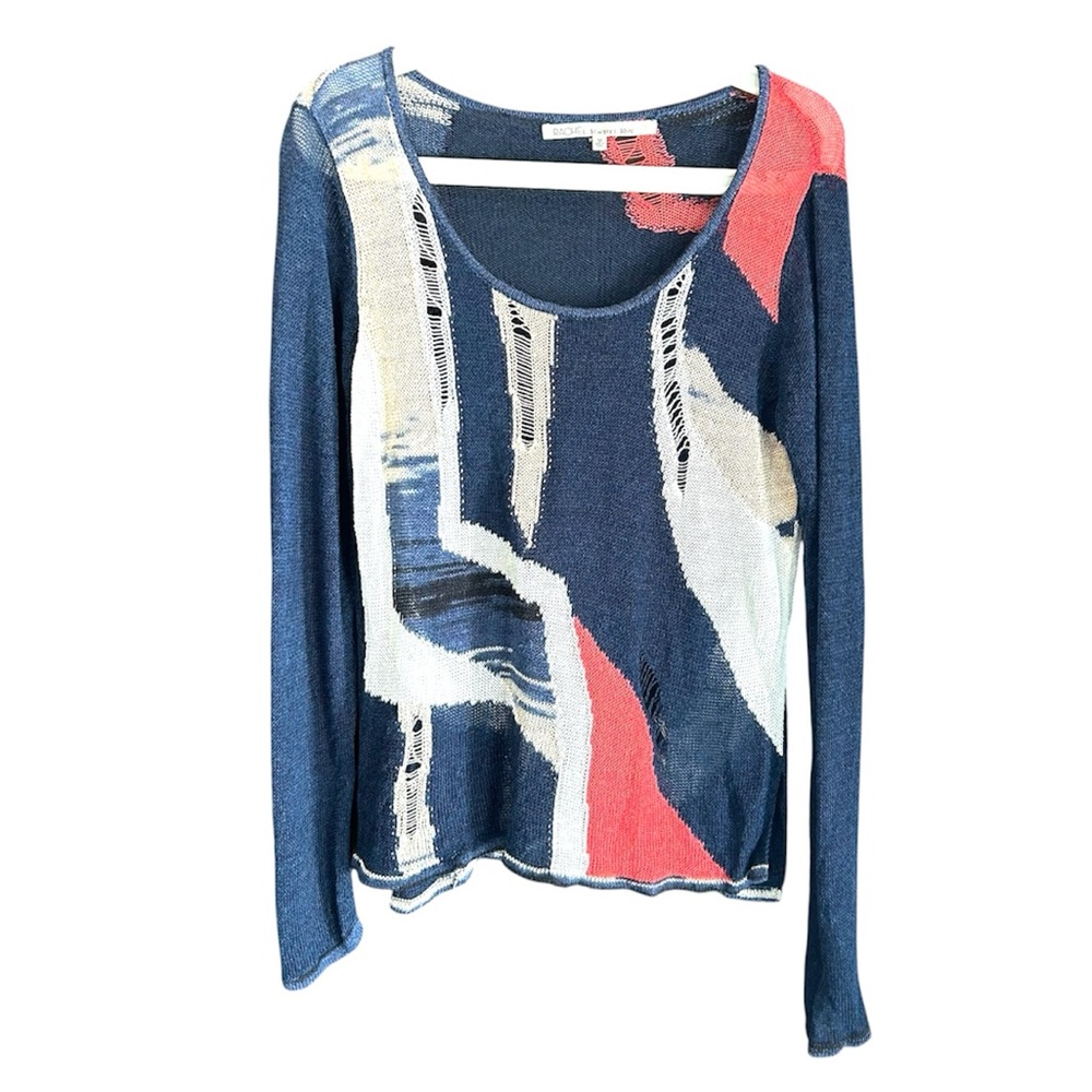 RACHEL Rachel Roy Artistic Blue and Red Long Sleeve Top
